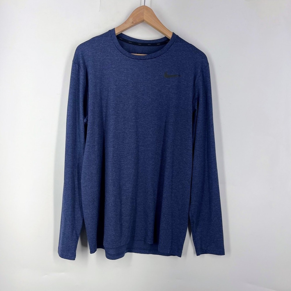 Nike Mens Dri-FIT Long Sleeve Training Shirt Heather Blue AT1120-471 Size M